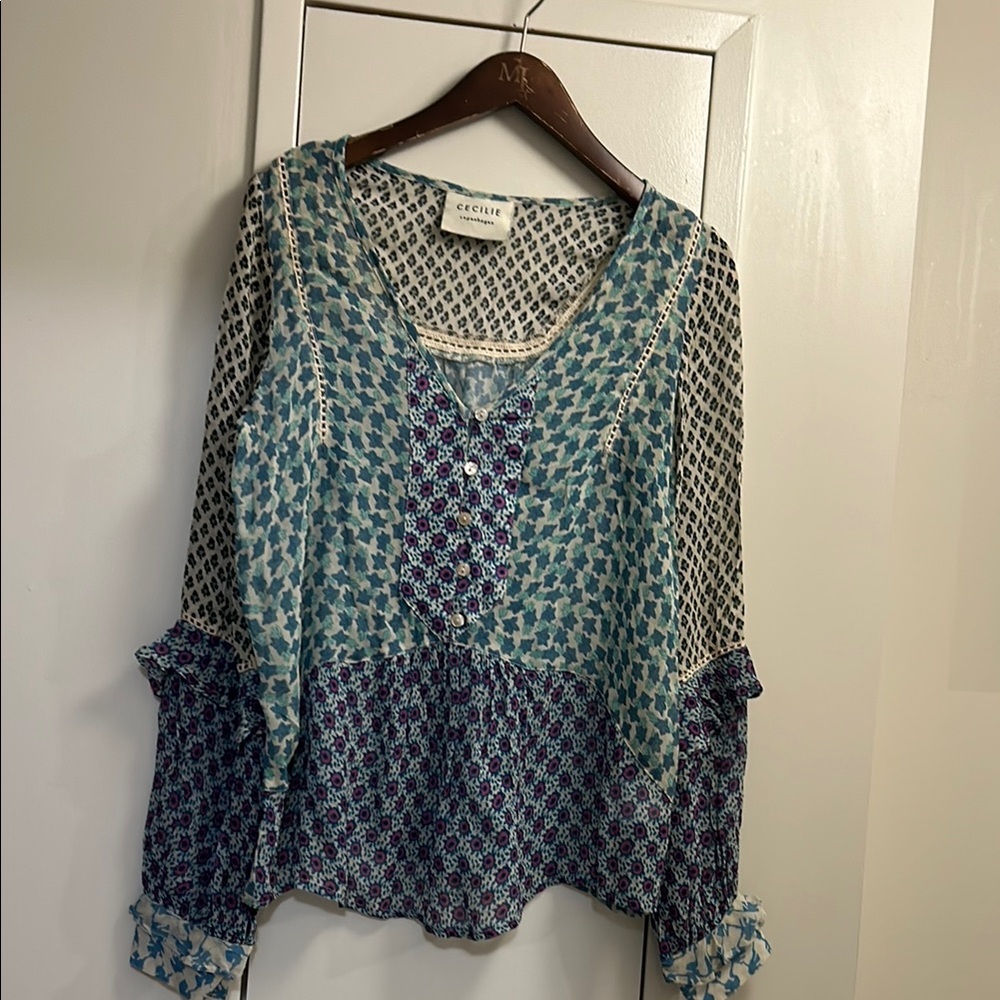 Cecilie Copenhagen Blue Patterned Women's Top